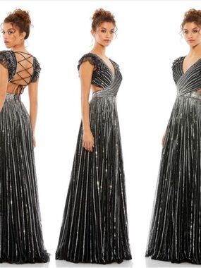 Mac Duggal 5568 Black Silver Sequin Cutout Evening Gown